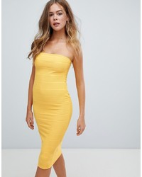 Missguided Bandeau Bandage Midi Dress In Yellow