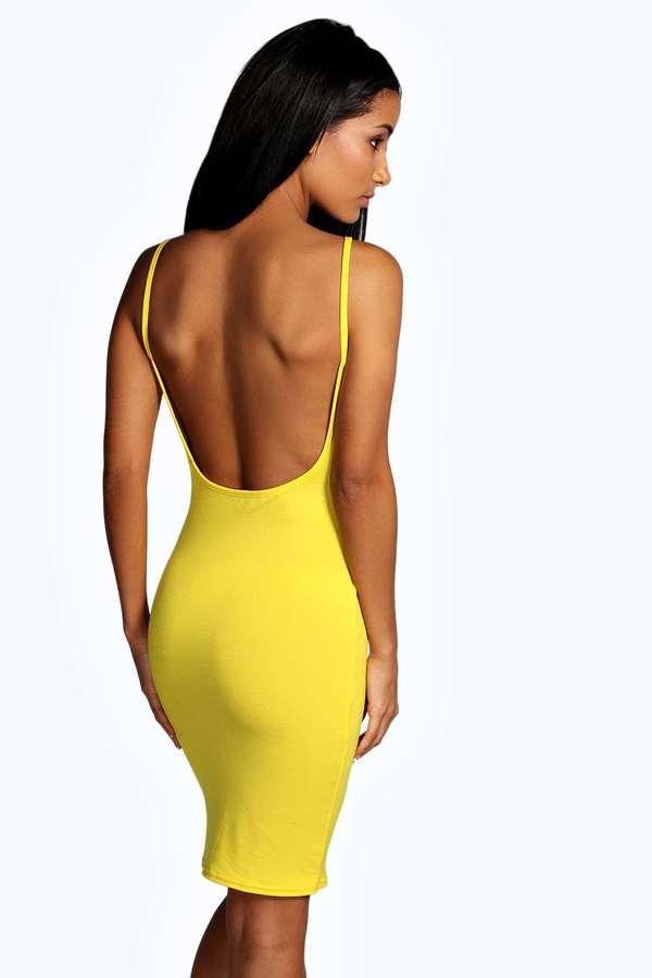 yellow low back dress