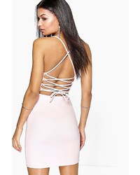 Boohoo Sarah Lace Up Back Detail Plunge Bodycon Dress