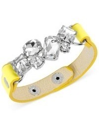 Steve Madden Silver Tone Crystal Stone Yellow Strap Snap Bracelet