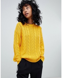 Pull&Bear Cable Knitted Jumper In Yellow