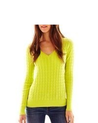 JCP V Neck Cable Knit Sweater