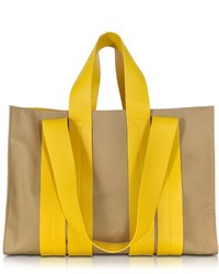 Corto Moltedo Costanza Beach Club Yellow Leather And Sand Canvas Tote Bag