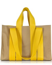 Corto Moltedo Costanza Beach Club Yellow Leather And Sand Canvas Tote Bag