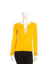 Neiman Marcus Cashmere Long Sleeve Cardigan Yellow