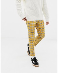 ASOS DESIGN Skinny Smart Trouser In Bright Yellow Check With Drawcord Waist