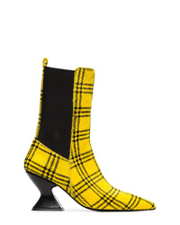 Yellow Check Leather Ankle Boots