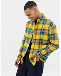 ASOS DESIGN Oversized Check Shirt In Yellow With Double Pockets