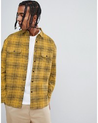 ASOS DESIGN Oversized Check Shirt With Poppers In Yellow