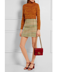 Miu Miu Checked Wool Blend Tweed Mini Skirt Yellow