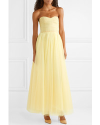 Monique Lhuillier Strapless Ruched Tulle Gown