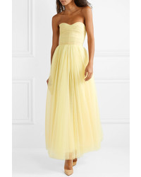 Monique Lhuillier Strapless Ruched Tulle Gown