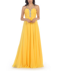 Yellow Embellished Halter Gown Plus Too