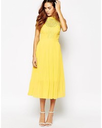 Yellow Chiffon Midi Dress