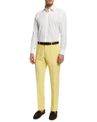 Incotex Chinolino Linen Blend Trousers Yellow