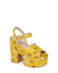 Yellow Chunky Canvas Heeled Sandals