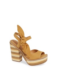 Yellow Chunky Leather Heeled Sandals