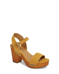 Yellow Chunky Suede Heeled Sandals