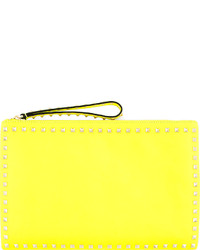 Valentino Yellow Leather Rockstud Zip Clutch