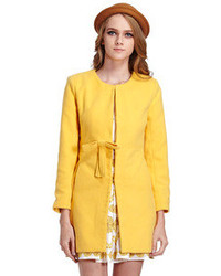 Bowknot Yellow Woolen Coat