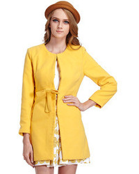 Bowknot Yellow Woolen Coat