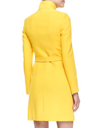 Versace Collection Double Breasted Belted Coat Yellow