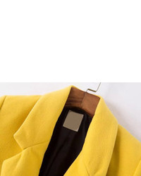 Lapel Single Button Pockets Woolen Yellow Coat