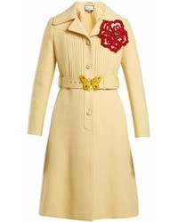 Gucci Pintucked Butterfly Embellished Belt Coat
