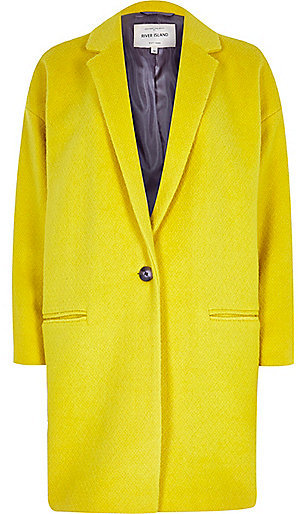 River Island Yellow Oversized Coat, $160 | River Island | Lookastic.com