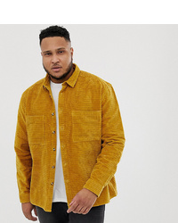 ASOS DESIGN Plus Cord Overshirt In Mustard With Tortoise Shell Buttons
