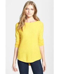 Nordstrom Collection Textured Stitch Cashmere Boatneck Sweater Yellow Citrus Medium