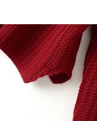 Round Neck Cable Knit Crop Red Sweater