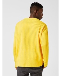 Topman Yellow Ribbed Drop Shoulder Sweater