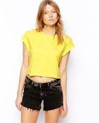 Asos Cropped Boyfriend T Shirt With Roll Sleeve Yellow