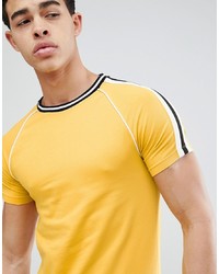 ASOS DESIGN Muscle Fit Raglan T Shirt With Taping And Piping In Yellow