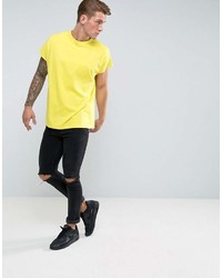 Asos Oversized T Shirt With Cut And Sew Seam And Chunky Rib In Yellow