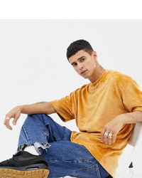 Collusion Regular Fit Velour T Shirt In Mustard
