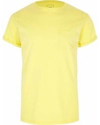 River Island Yellow Rolled Sleeve Pocket T Shirt
