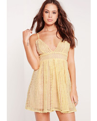 Missguided Strappy Crochet Lace Skater Dress Yellow