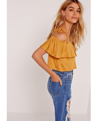 Missguided Frill Layered Strappy Crop Top Yellow