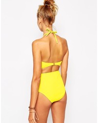 Motel Yellow Sun Cut Out Bow High Waisted Bikini Bottoms