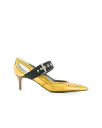 Yellow Cutout Leather Pumps