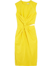 Jil Sander Cutout Silk Blend Habotai Dress Yellow