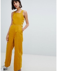 ASOS DESIGN Denim Jumpsuit With Side Buttons In Mustard