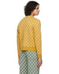 Bode Yellow Duotone Checkerboard Cardigan