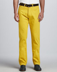 Kiton Washed Twill Five Pocket Pants Yellow
