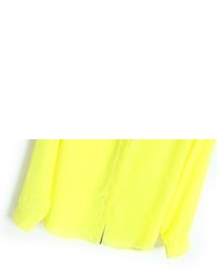 Lapel With Buttons Chiffon Neon Yellow Blouse