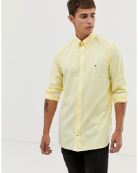 Tommy Hilfiger Oxford Shirt Slim Fit With Pique Flag Logo In Yellow