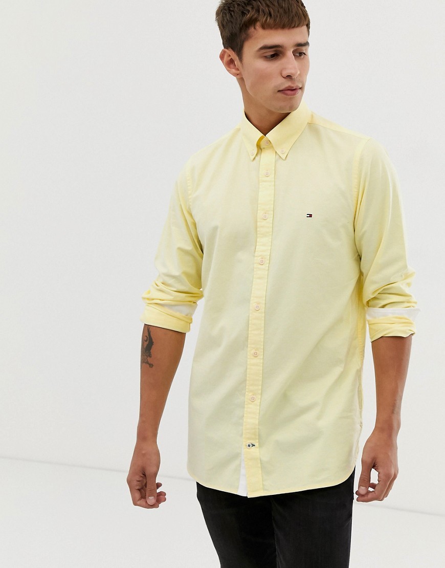 Tommy Hilfiger Oxford Shirt Slim With Flag Logo In Yellow, $96 | | Lookastic