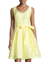 Chetta B Jacquard V Neck Party Dress Daffodil